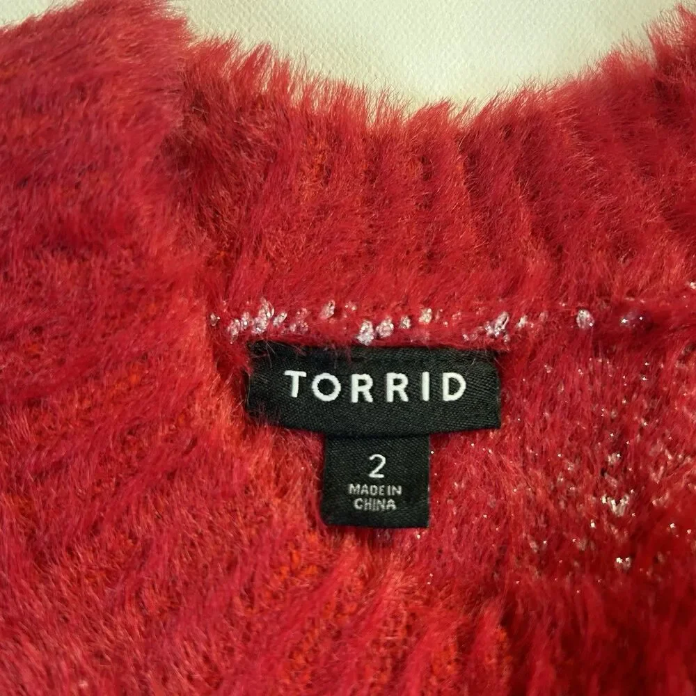 Torrid Red Metallic Snowflake Eyelash Sweater Size 2 (2X) Holiday Long Sleeve